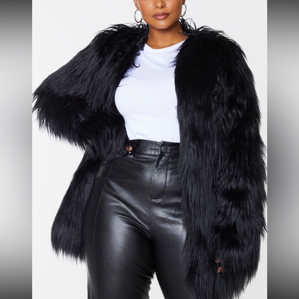 Amaria Black Shaggy Faux Fur Jacket - PLT